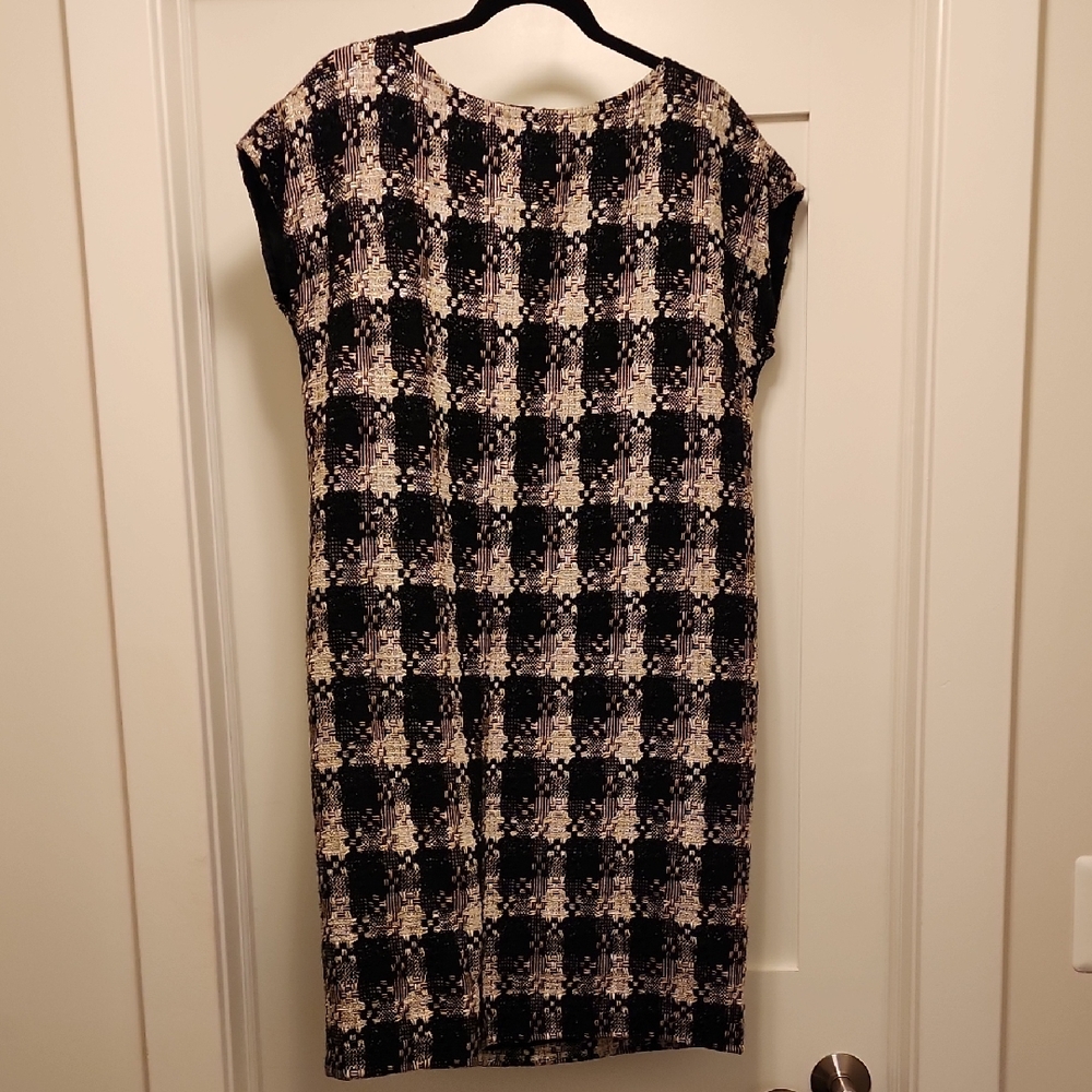 St. John Black and Cream Patterned Midi Dress